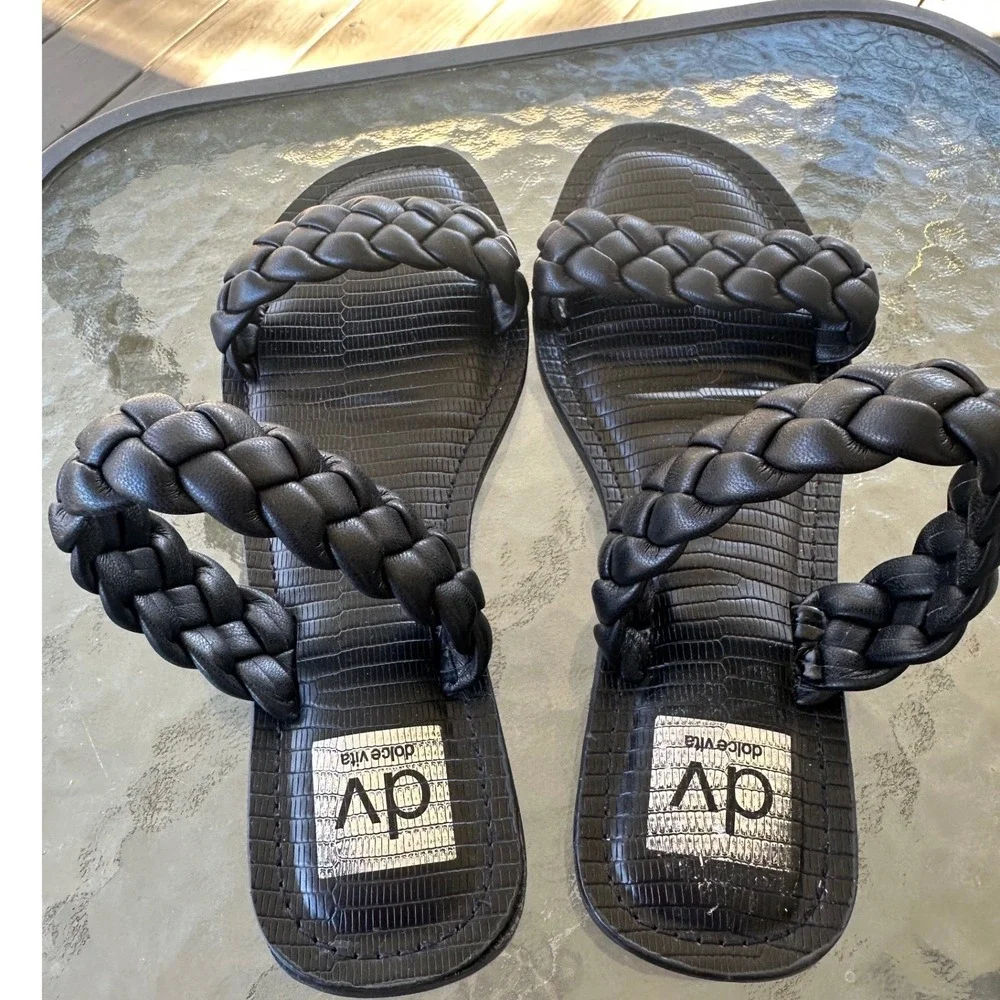 DV Dolce Vita Jimini Slide Black Braided Double Strap Sandals‎ Womens 7.5 Flat